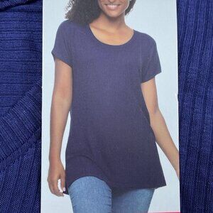Felina Womens Navy Ribbed Short Sleeve Scoop Neck Top M d0404